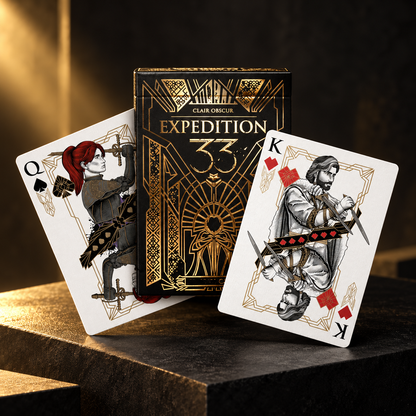 Black and gold playing card edition with illustrated court cards