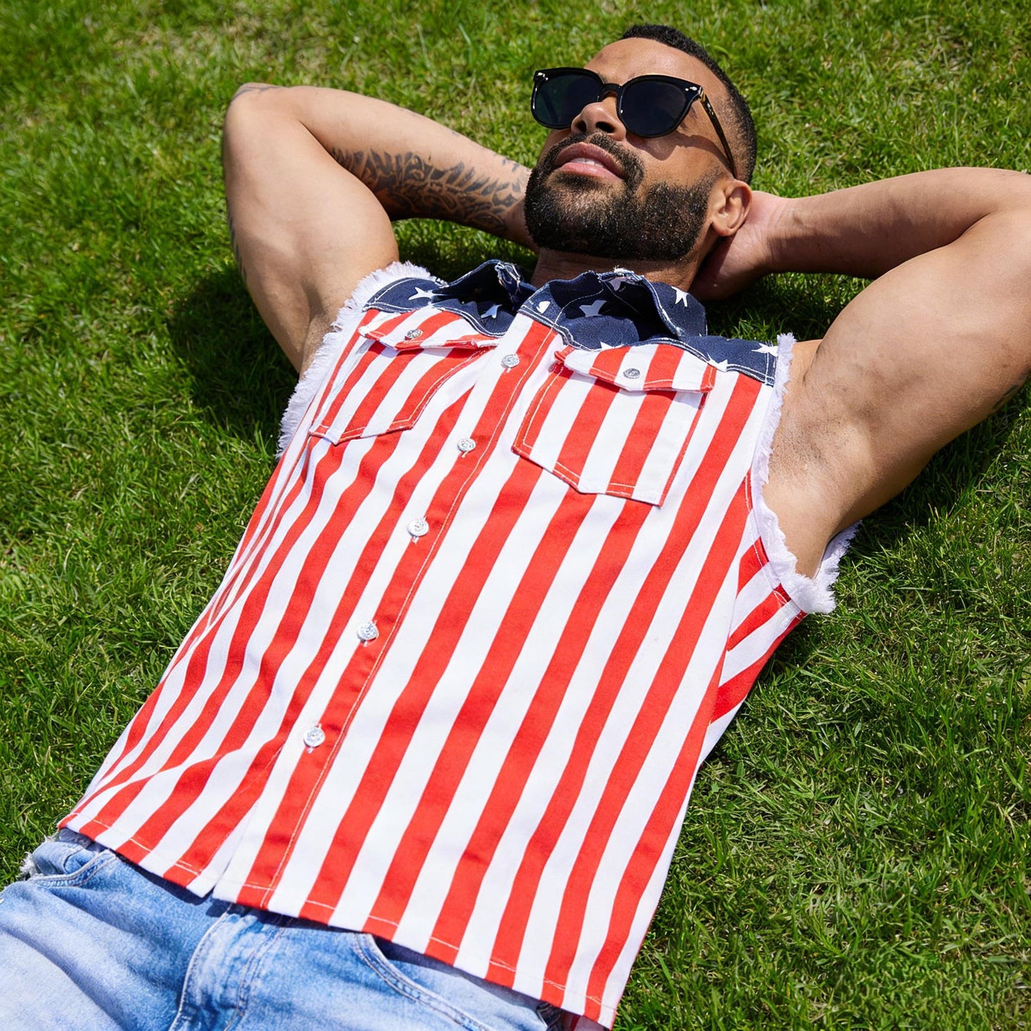 Yuanbang 4th of July Men’s and Women's American Flag Denim Vest - 4th of July Patriotic Casual Sleeveless Jacket