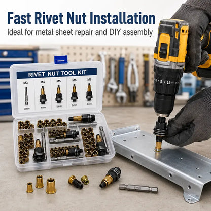 🔩M3–M8 Rivet Nut Installation Kit – Drill Adapter & Nutsert Assortment