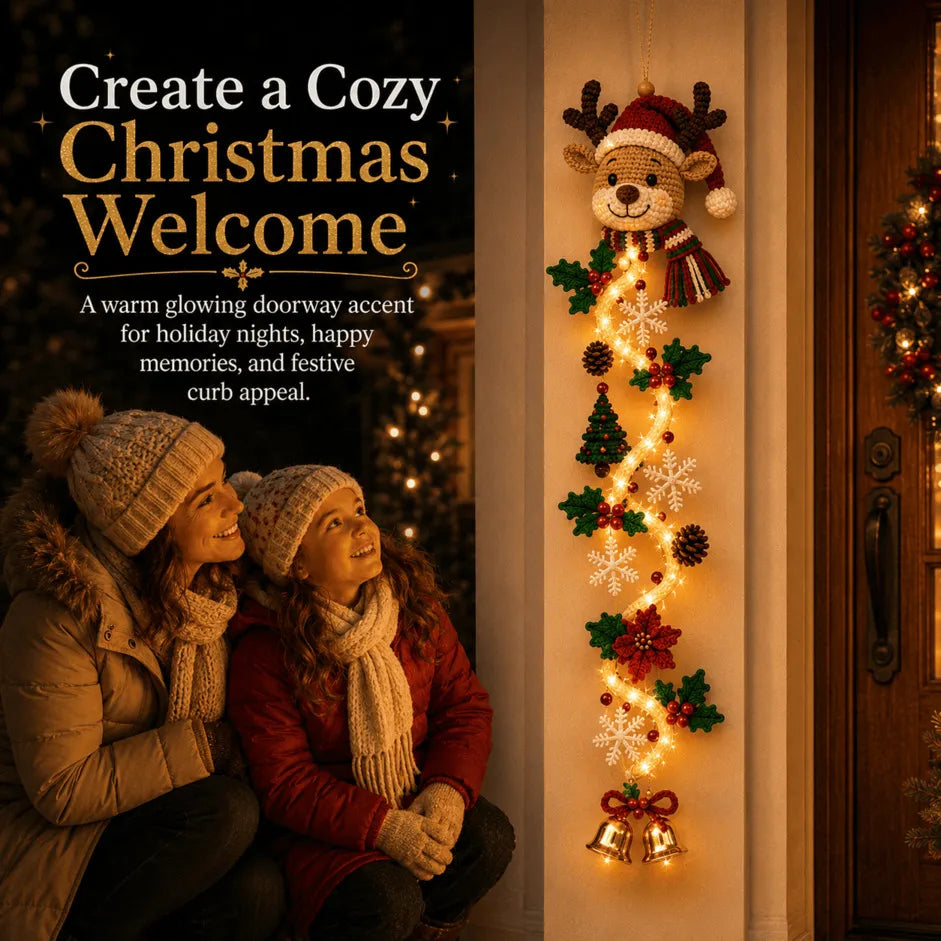 🎄MerryCascade™ Glowing Christmas Door Hanger | 6 Festive Lighted Designs with Warm Glow, Dimensional Details & Space-Saving Vertical Décor