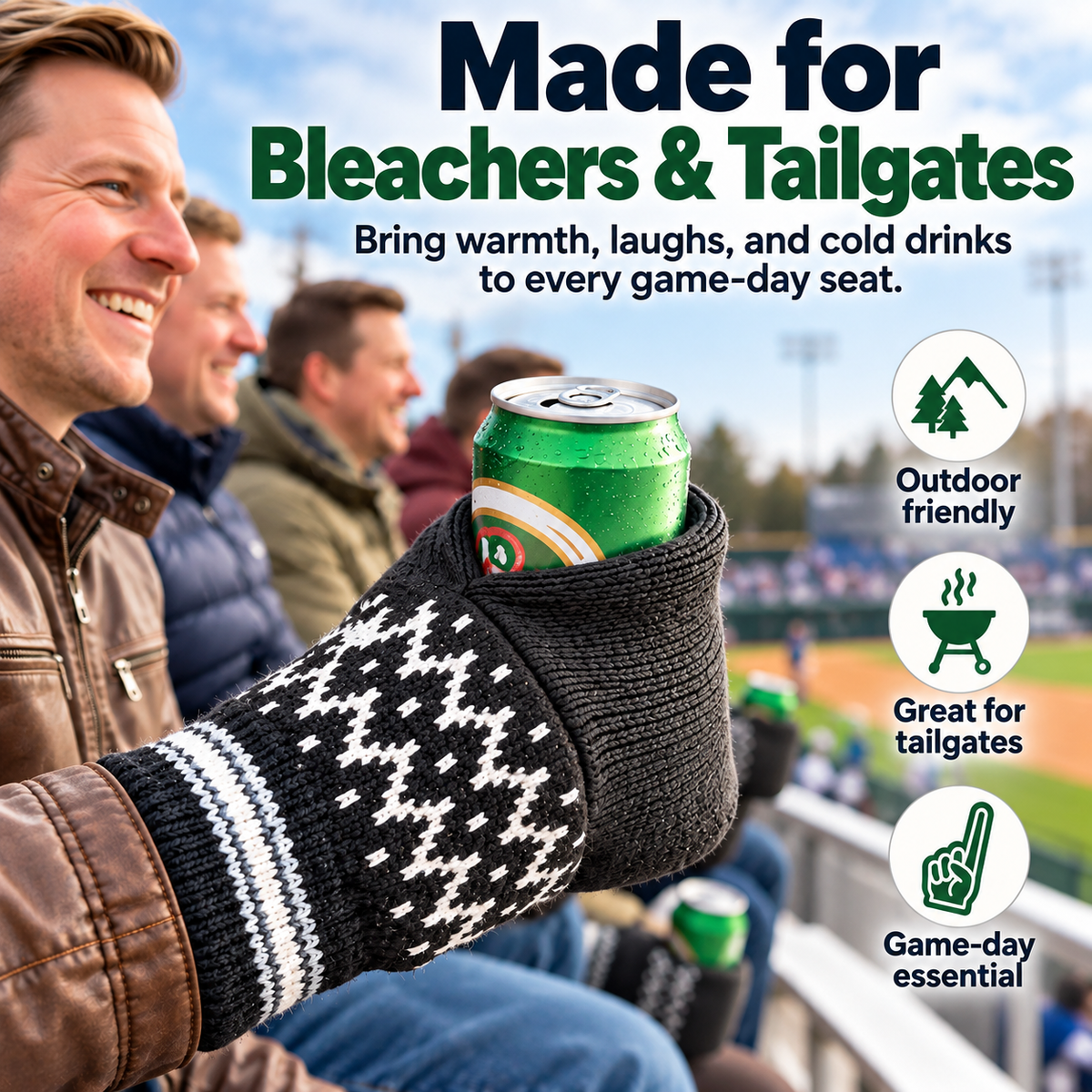 🧤 Cold Drink Warm Hand Knit Can Holder Mitt Set – Winter Tailgate Glove