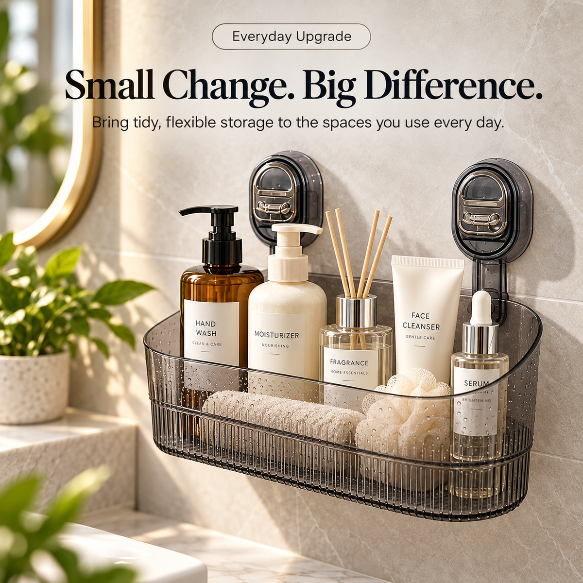 🚿✨ No-Drill Suction Cup Organizer Basket 🧴💧 Wall-Mounted Bathroom & Kitchen Storage Rack 🏡🫧 Space-Saving Shower Shelf for Everyday Essentials 🌟