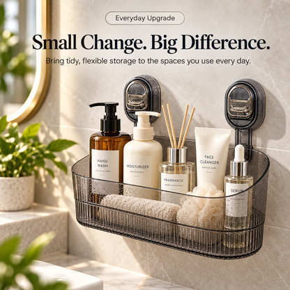 🚿✨ No-Drill Suction Cup Organizer Basket 🧴💧 Wall-Mounted Bathroom & Kitchen Storage Rack 🏡🫧 Space-Saving Shower Shelf for Everyday Essentials 🌟