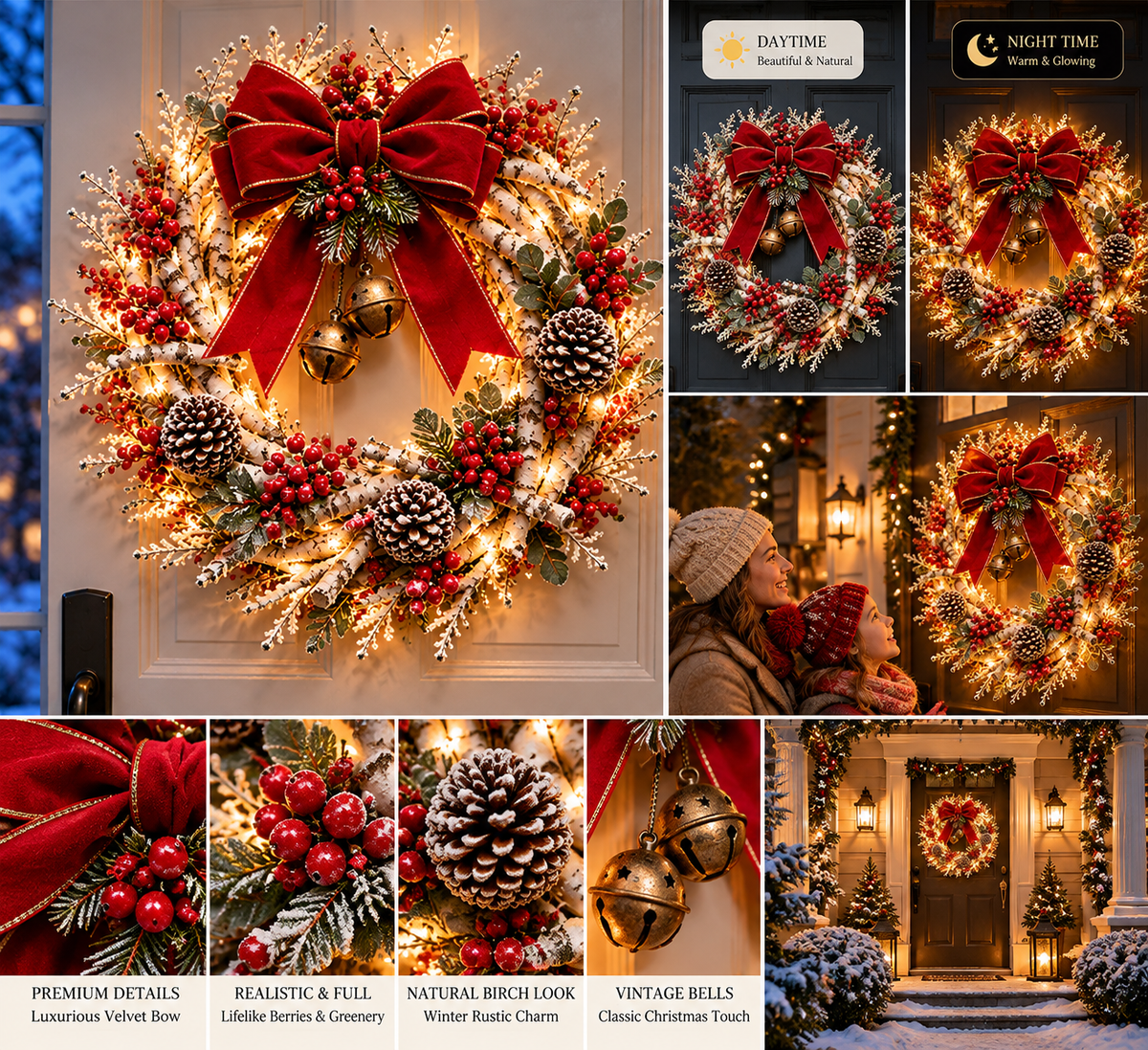 🔥 LAST DAY 49% OFF 🔥❤️ Official Snowy Birch Cardinal Wreath™ – Authentic Quality Lighted Christmas Door Wreath with Paired Red Cardinals, Berries & Pinecones ✨
