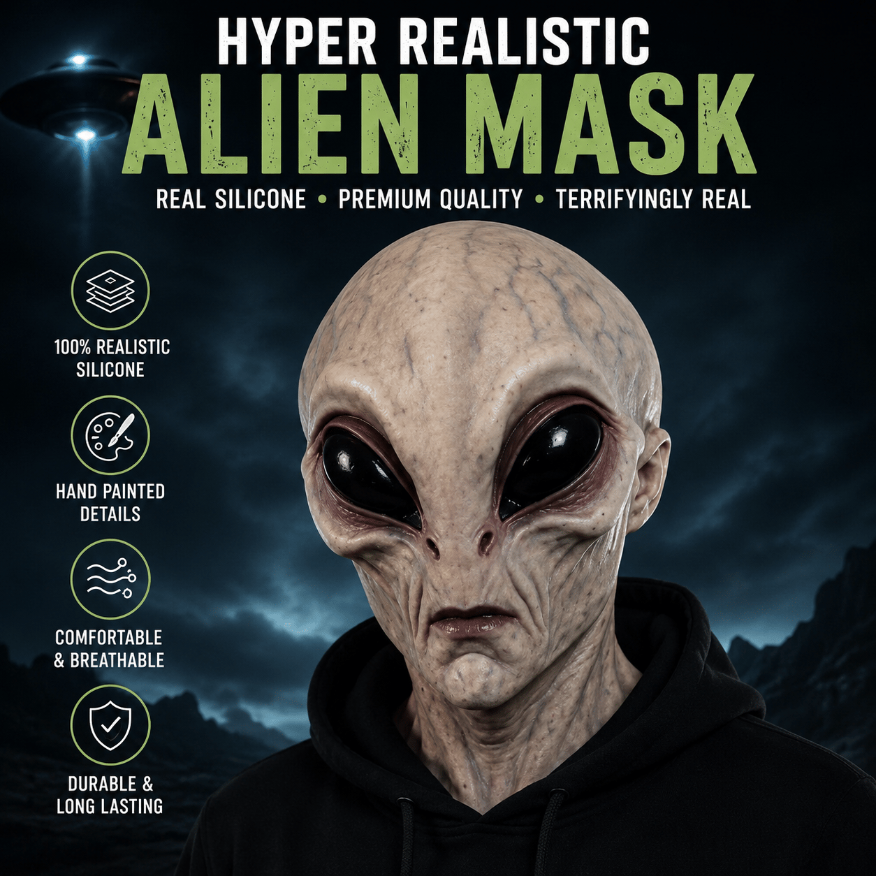 Ultra-Realistic Alien Silicone Mask – Adult Halloween Costume & Cosplay Prop