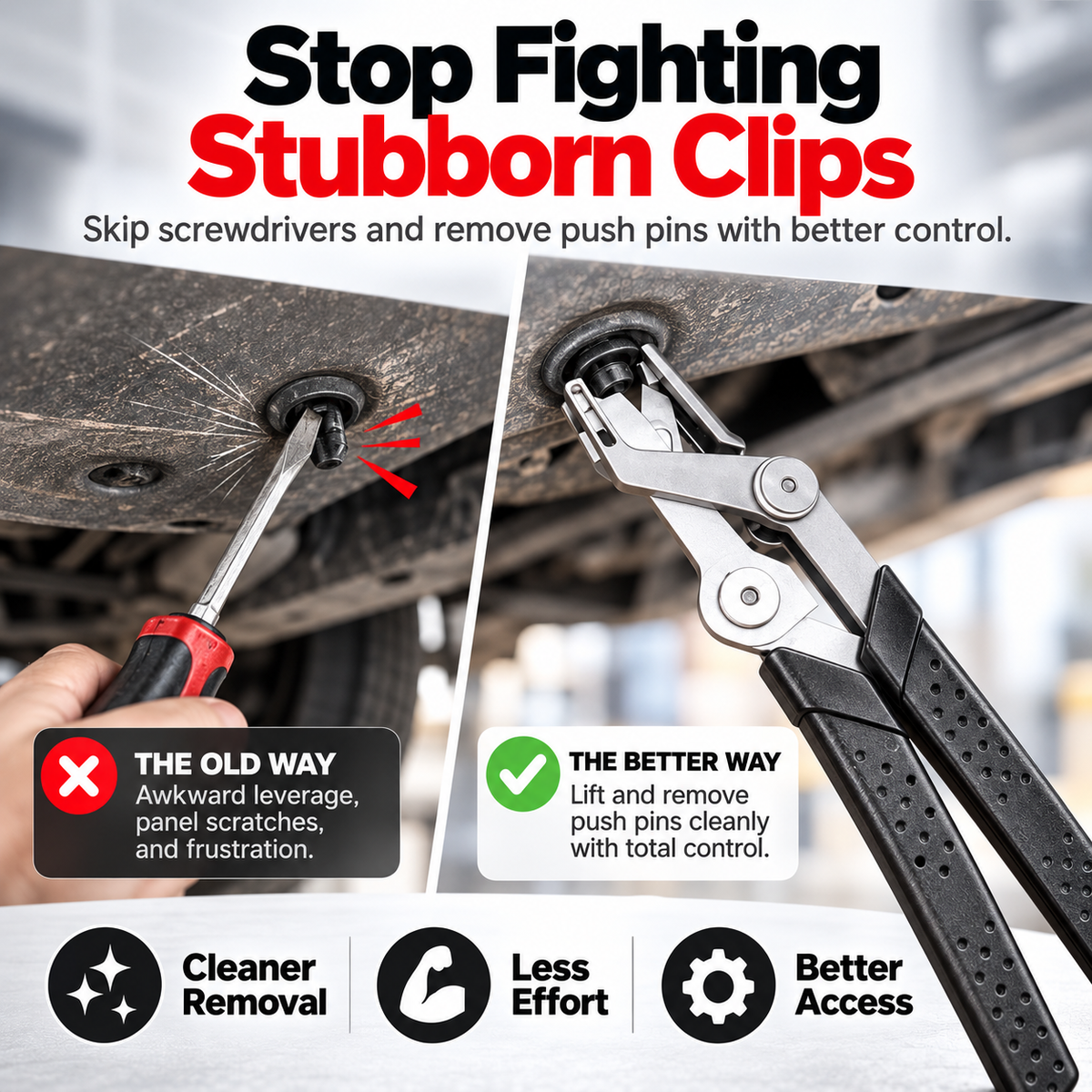 🔥 Professional Push Pin Removal Pliers 🔧🚗 | Heavy-Duty Automotive Trim Clip & Fastener Remover 💪✨ | Easy Grip, Quick Removal 🛠️ | Black & Red
