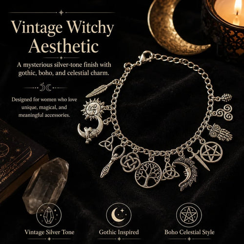 Vintage Witchy Charm Bracelet | Celestial Gothic Boho Jewelry for Women