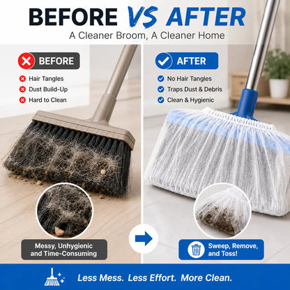 🔥Disposable Broom Dust Covers, Non-Woven Dust Catcher Covers for Most Standard Brooms, Traps Dust, Hair & Debris