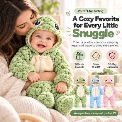 Cozy Baby Turtle Romper – Ultra-Soft Hooded Fleece Onesie with Padded Turtle Shell (0–24 Months)