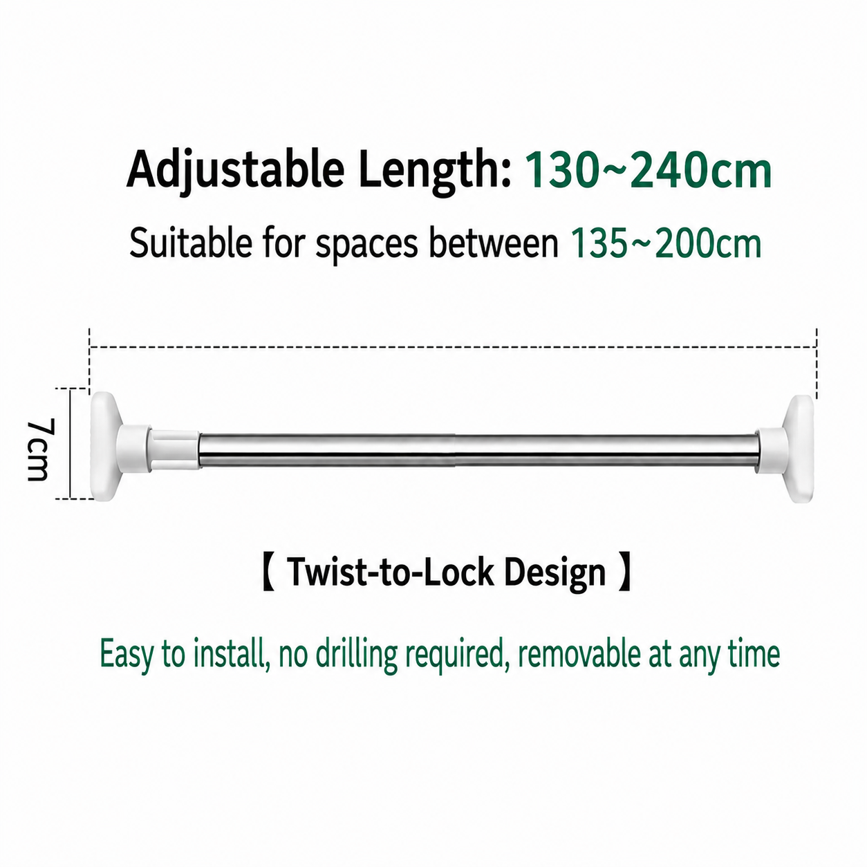 ⚡ Expandable Closet Rod – Punch-Free, Adjustable, No Drilling