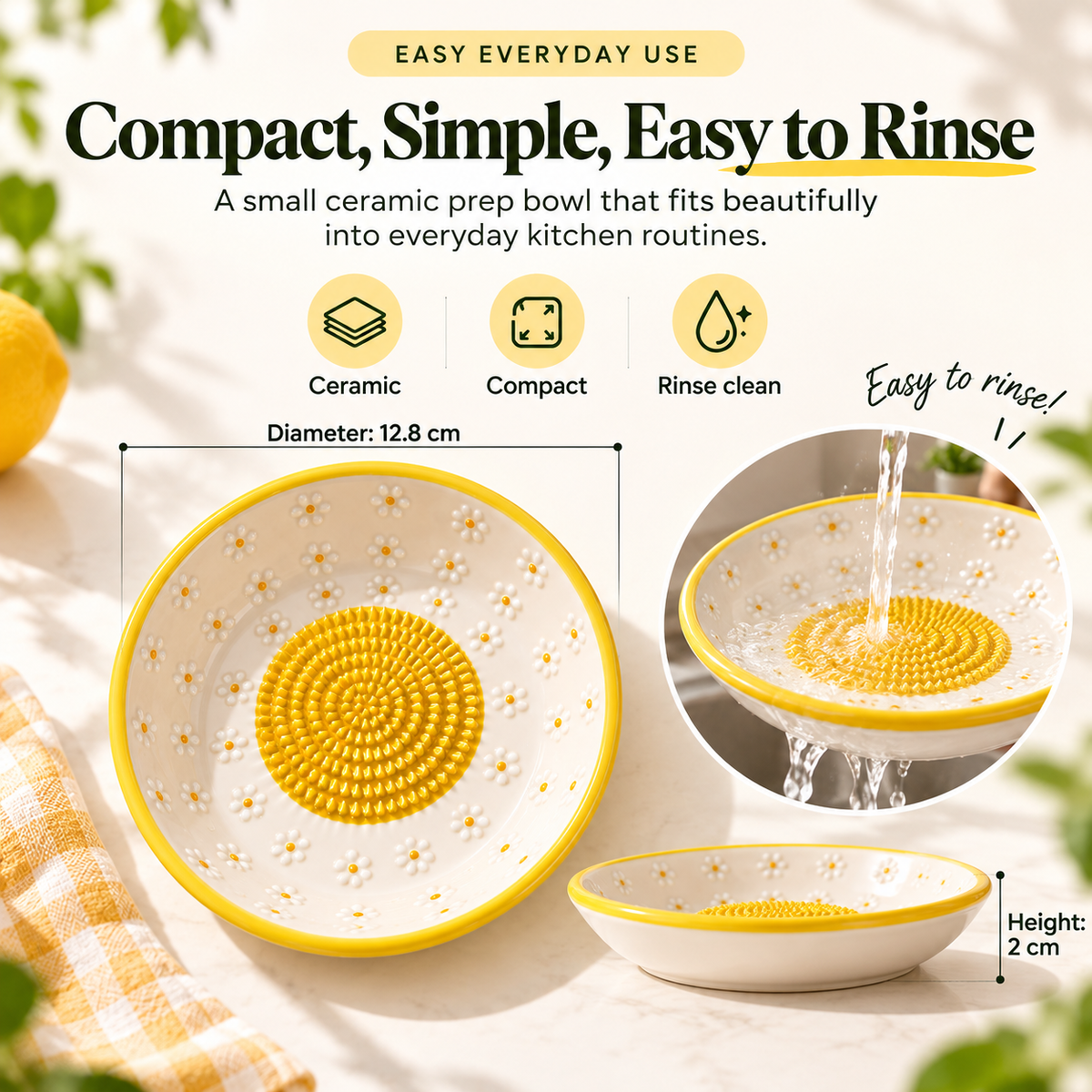 🍽️Ceramic Grater Plate – Daisy Garlic & Ginger Grater for Fresh Sauces, Dressings & More