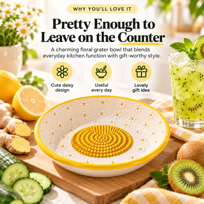 🍽️Ceramic Grater Plate – Daisy Garlic & Ginger Grater for Fresh Sauces, Dressings & More