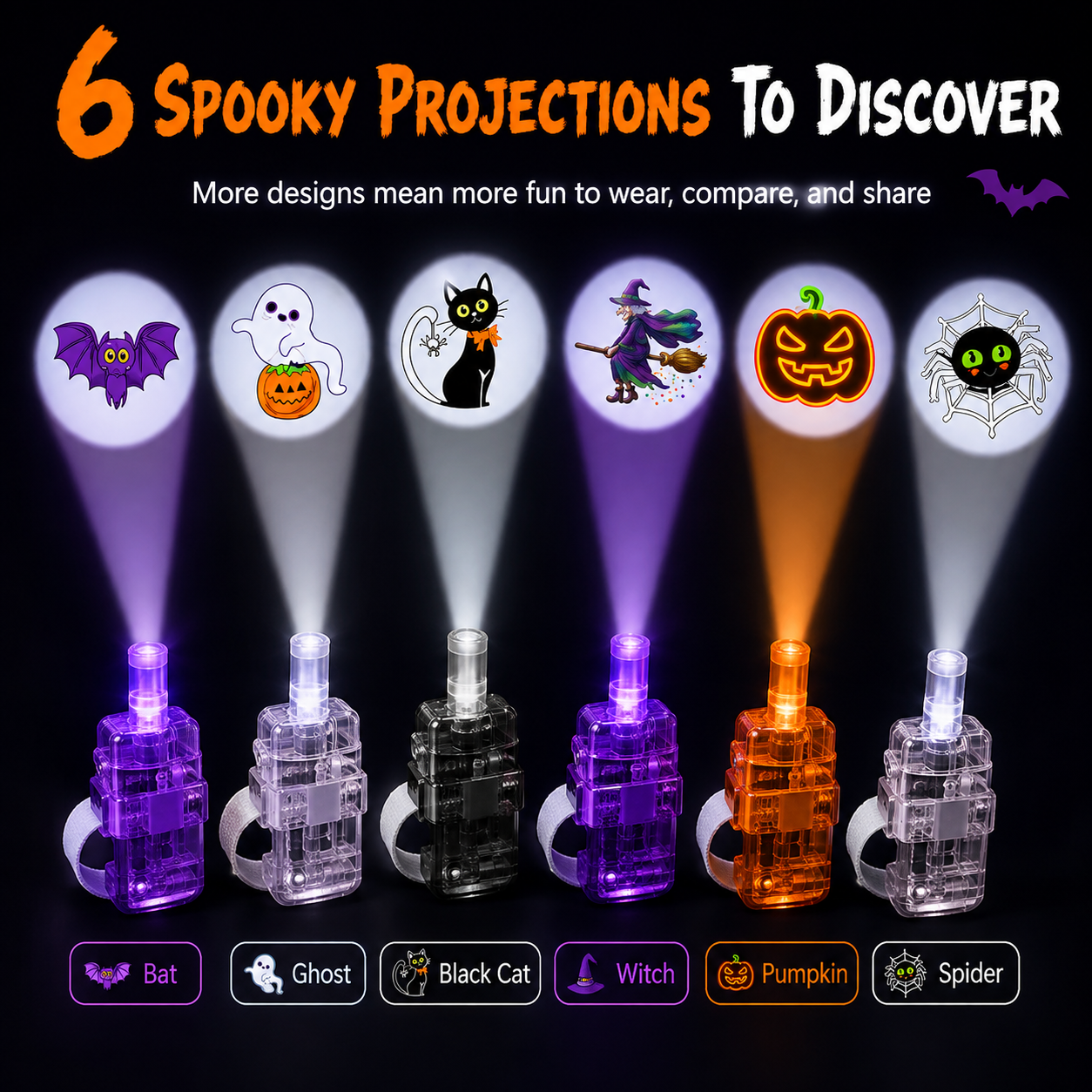 👻 🎃 Halloween Finger Projector Rings – LED Party Favors for Kids