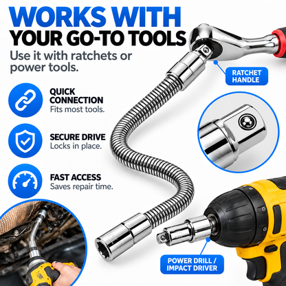 🔧 Flexible Socket Extension Bar Set – 3 Sizes, Bendable Spring Steel, Tight-Space Fastener Access for Automotive Repairs & DIY Projects ⚙️