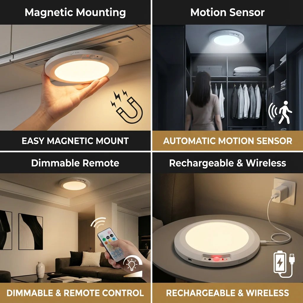 🎁LAST DAY 49% OFF🔌Rechargeable Magnetic Wireless Motion Sensor Ceiling Light with Remote💡