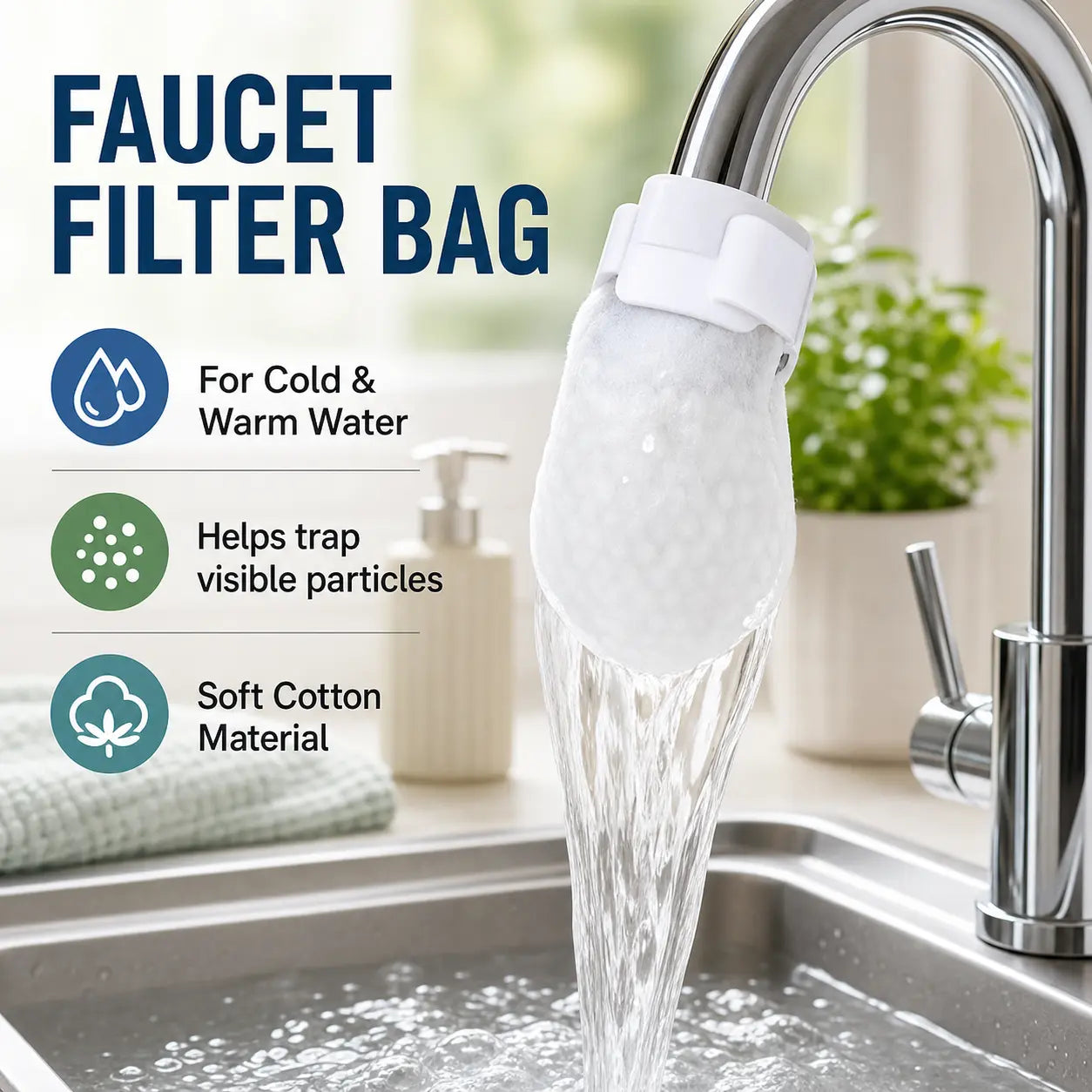 💦Cotton Faucet Filter Bags – Sink Sediment & Splash Filter2