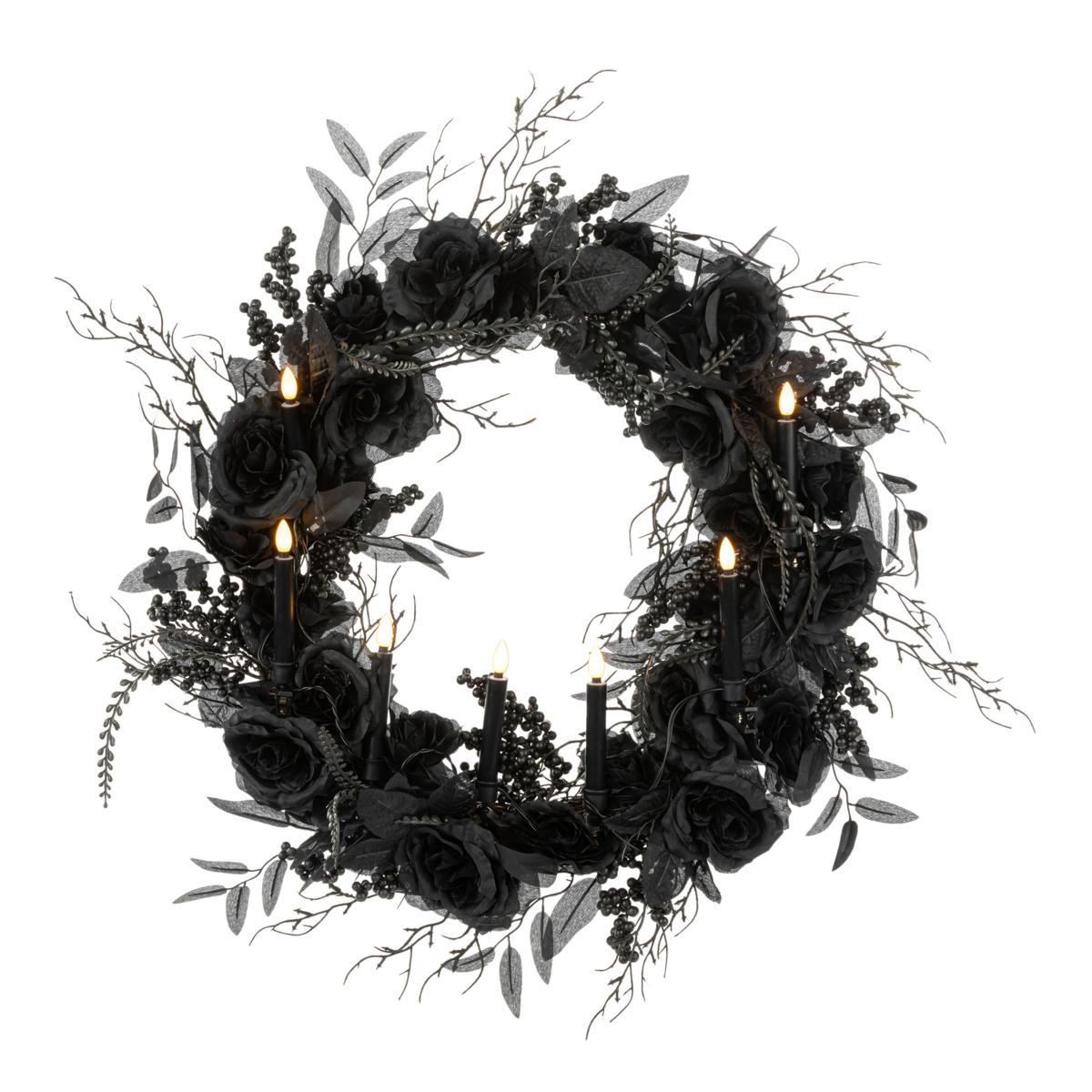 🎁Elevate your Halloween vibe 🖤Black Rose Candle Wreath