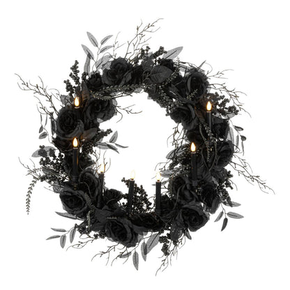 🎁Elevate your Halloween vibe 🖤Black Rose Candle Wreath