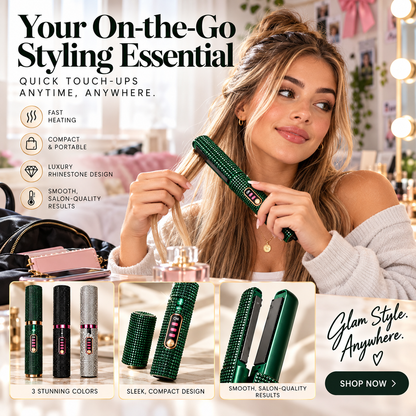 💎✨ Bling Rhinestone Mini Hair Straightener 💖🔥 Portable Hair Flat Iron for Bangs, Frizz & Quick Touch-Ups 🎀💇‍♀️ 7 Sparkling Colors