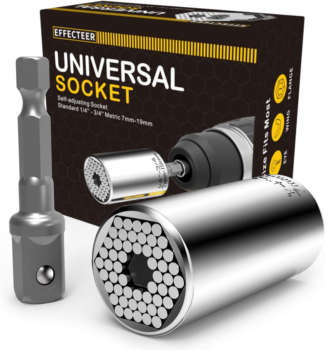 Universal self-adjusting socket with power drill adapter