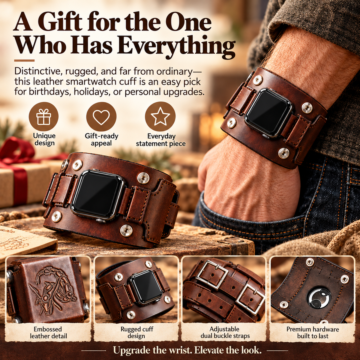 Smartwatch cuff band presented as a rugged gift