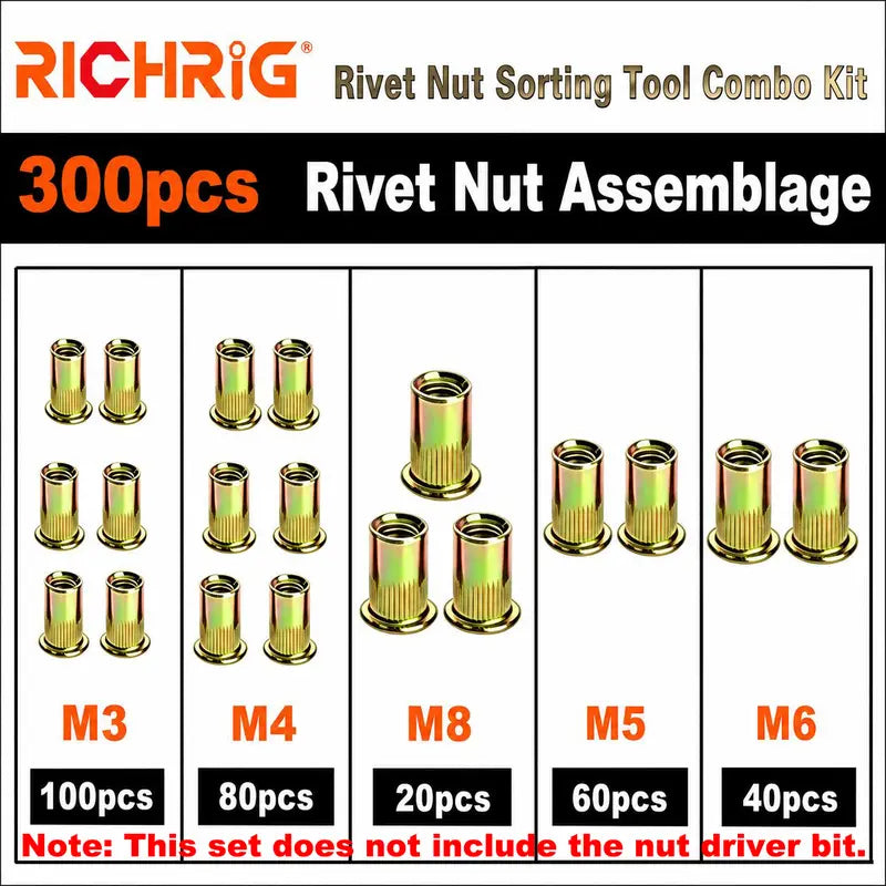 🚀Head Rivet Nut Tool-M3 M4 M5 M6 M8 Rivnut Kit-Carbon Steel Rivnut Set