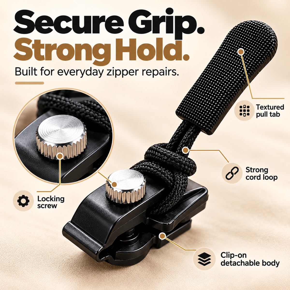 🔧✨ Universal Zipper Repair Kit – No-Sew Detachable Zipper Pull Replacement 🧥🎒 Quick Fix for Broken Zippers ⚡ Adjustable Screw-Lock Design 🔒 3 Sizes (S/M/L) for Jackets, Backpacks, Luggage & More 🧳💖