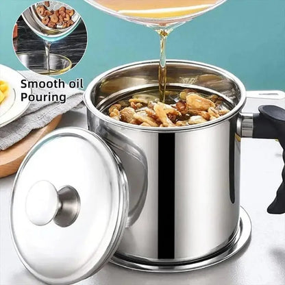 🔥 Hot sell!  Stainless Steel Oil Pot with Filter,Bacon Grease Container, Cooking Oil Can, Kitchenware, Utensils, Kitchen Gadgets