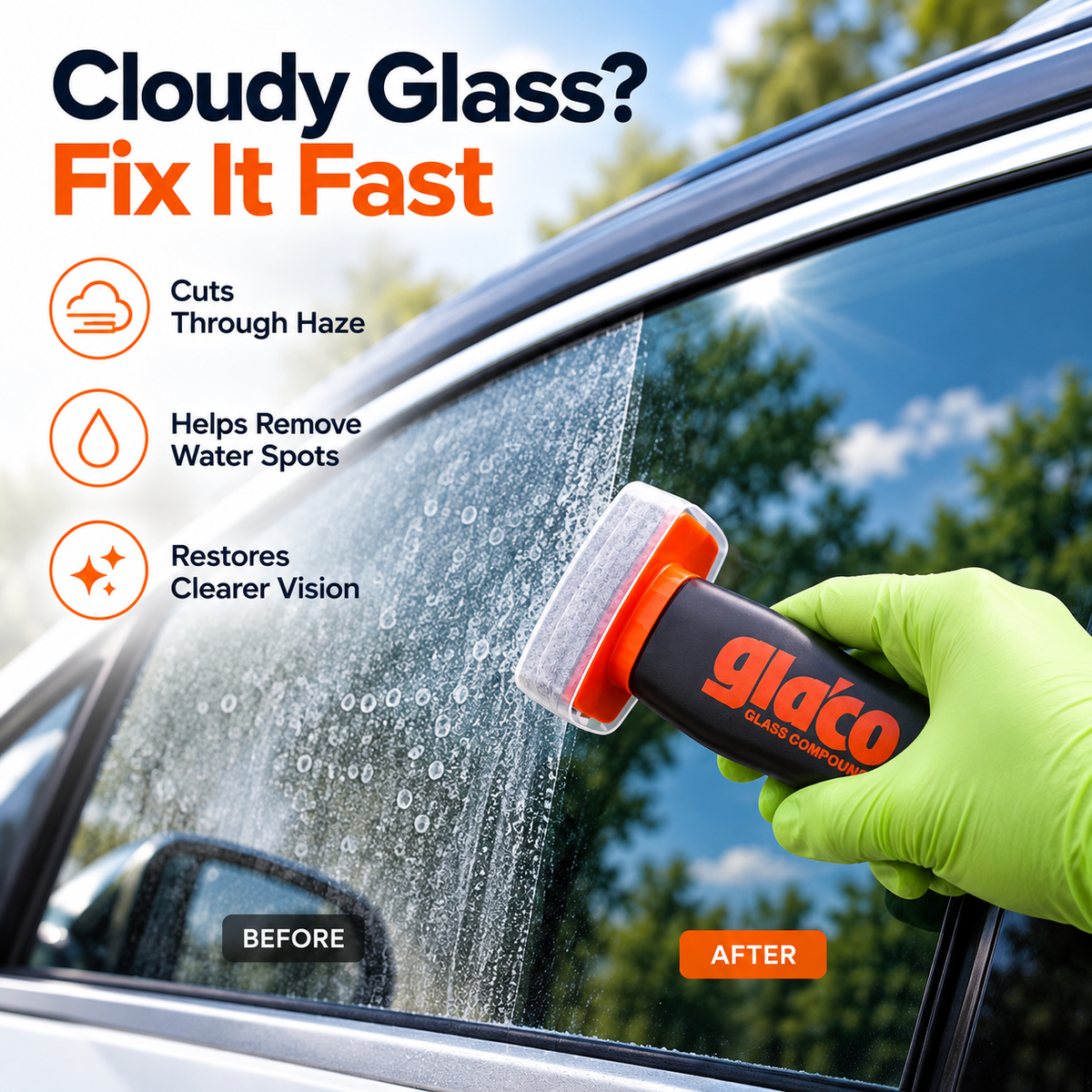 🚗 Car Glass Water Spot Remover with Built-In Applicator – Easy Windshield & Window Glass Care