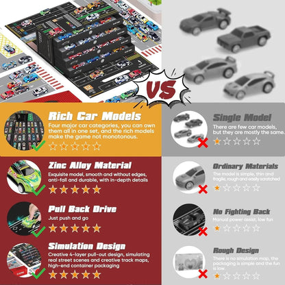 48pcs Pull-Back Toy Cars Set, Mini Alloy Racing Cars with Track Gift Box for Kids