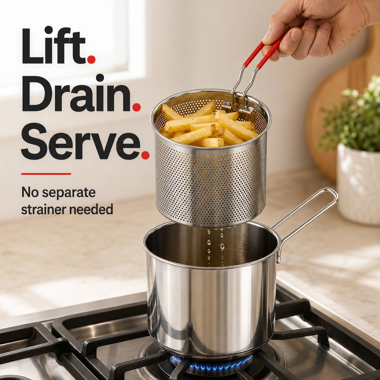 1 Set Stainless Steel Stock Fry Pot with Strainer Basket,Fry Pot with Basket and Lid for Frying Shrimp Chicken Fries
