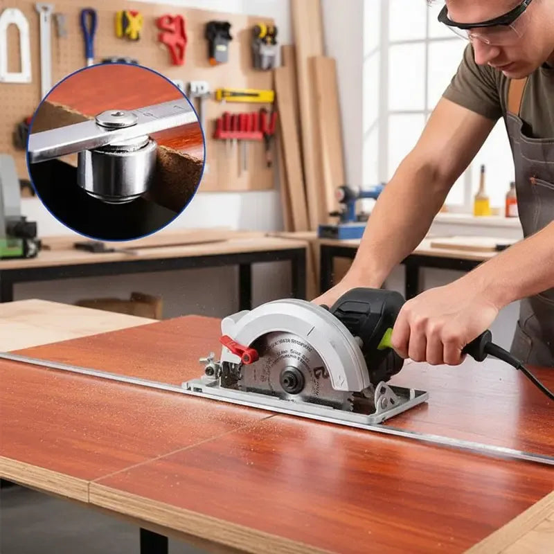 Woodworking positioning reference tool along board edge