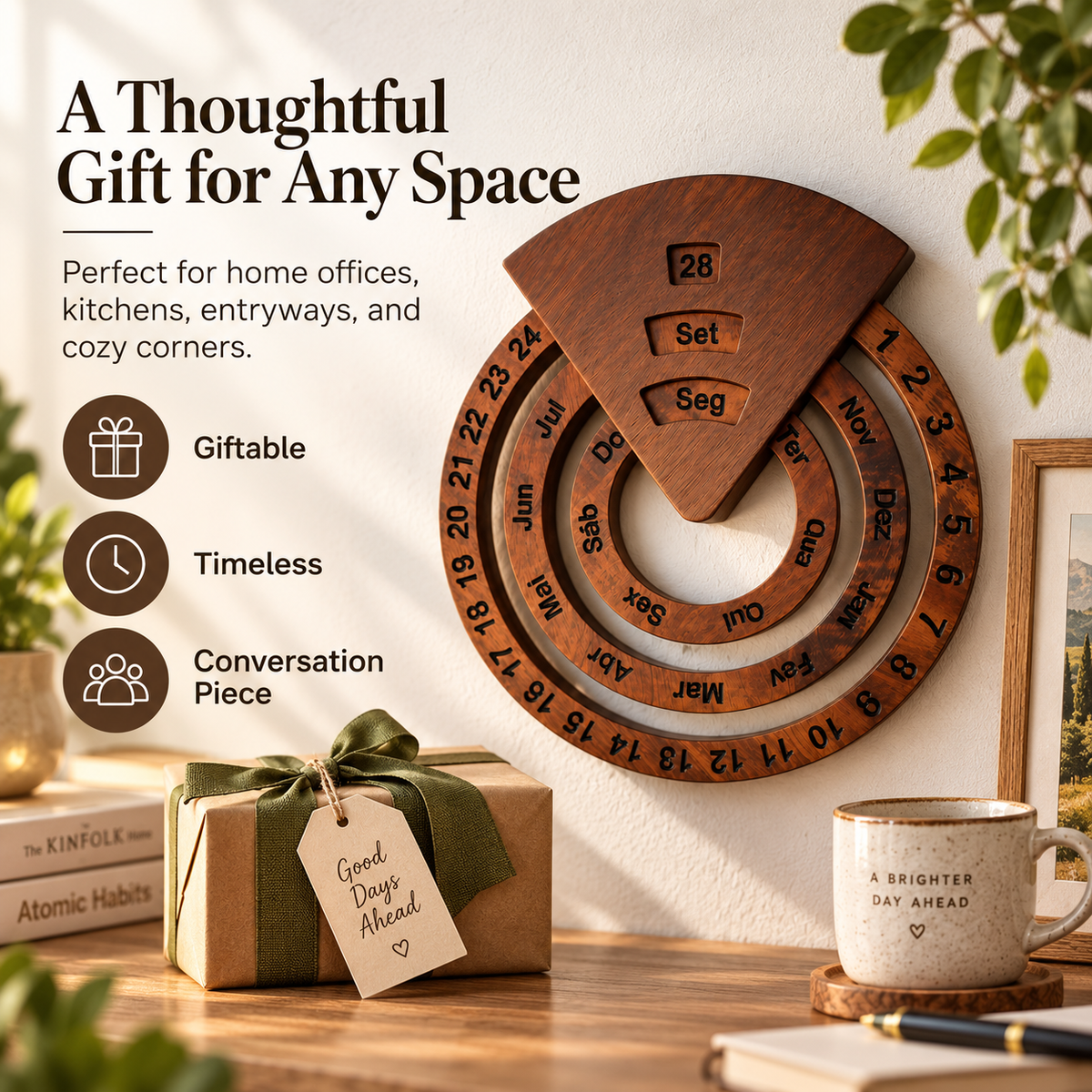 🗓️ Wooden Perpetual Wall Calendar – Set the Date, Enjoy It Year After Year