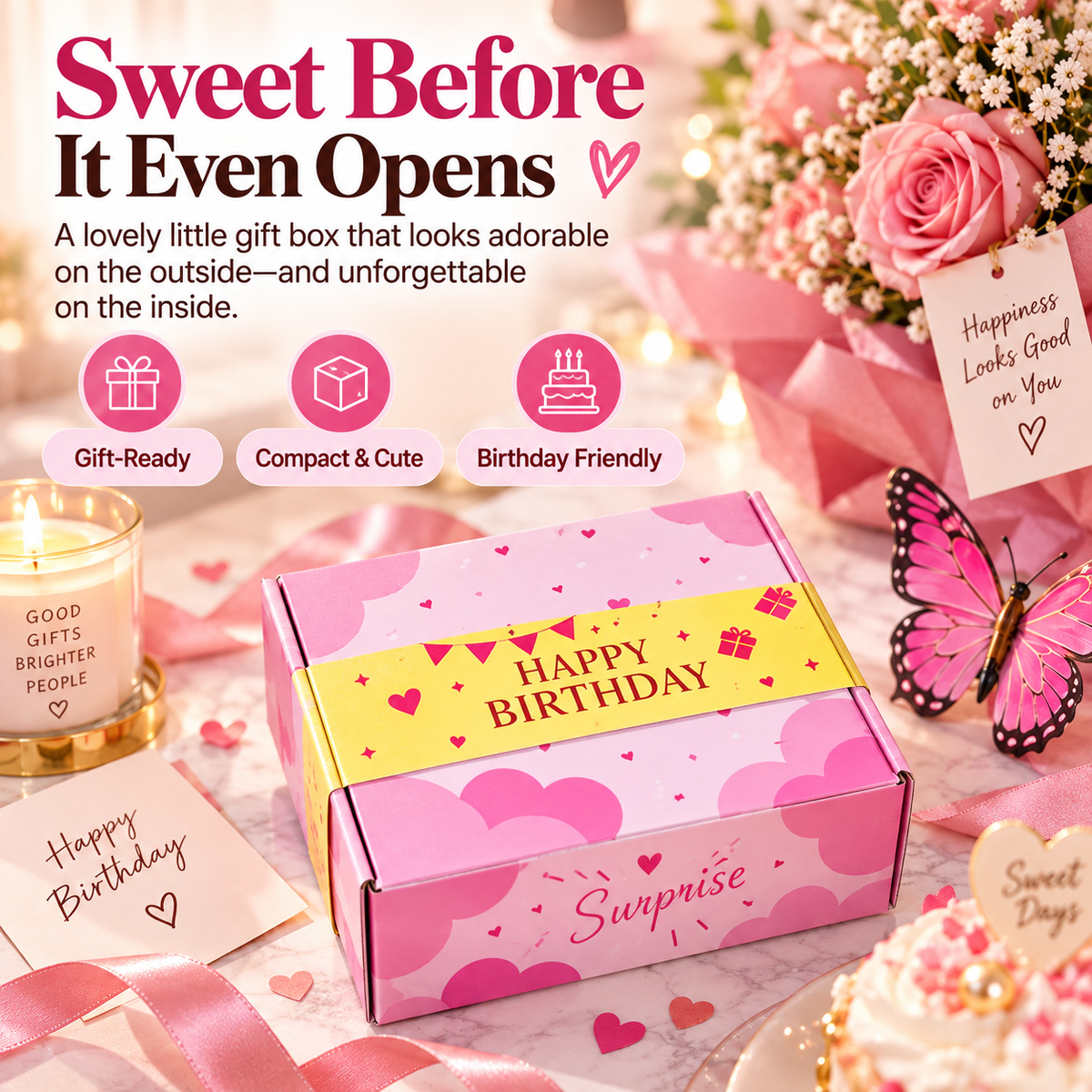🎁Pink Surprise Money Explosion Gift Box with Pop-Up Butterflies – Birthday Cash Gift Reveal