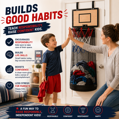 🏀Basketball Laundry Hamper – Over-the-Door Laundry Hoop for Kids' Rooms