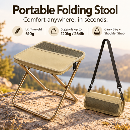 🔥 Portable Folding Stool 🪑✨ – 120KG Heavy-Duty Support 💪 | Ultra-Lightweight & Compact 🎒 | Foldable Chair with Shoulder Bag 🏕️🎶 Perfect for Concerts, Camping, Fishing & Travel 🌿