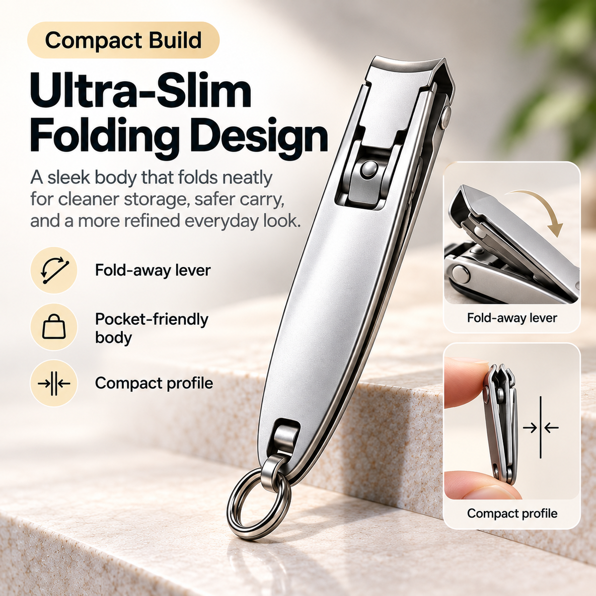 Ultra-Slim Folding Nail Clipper – 2-in-1 Portable Nail Cutter with File & Keyring