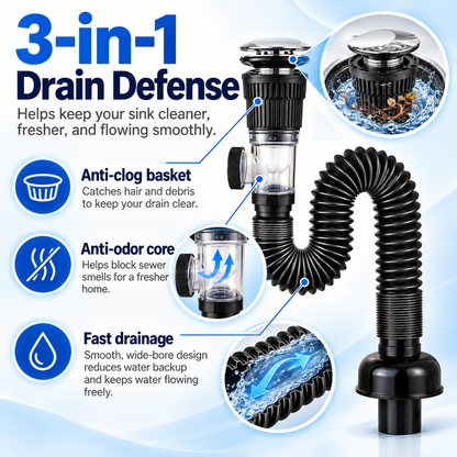 Flexible Sink Drain Kit – Adjustable Bendable Pipe with Anti-Odor Drain System