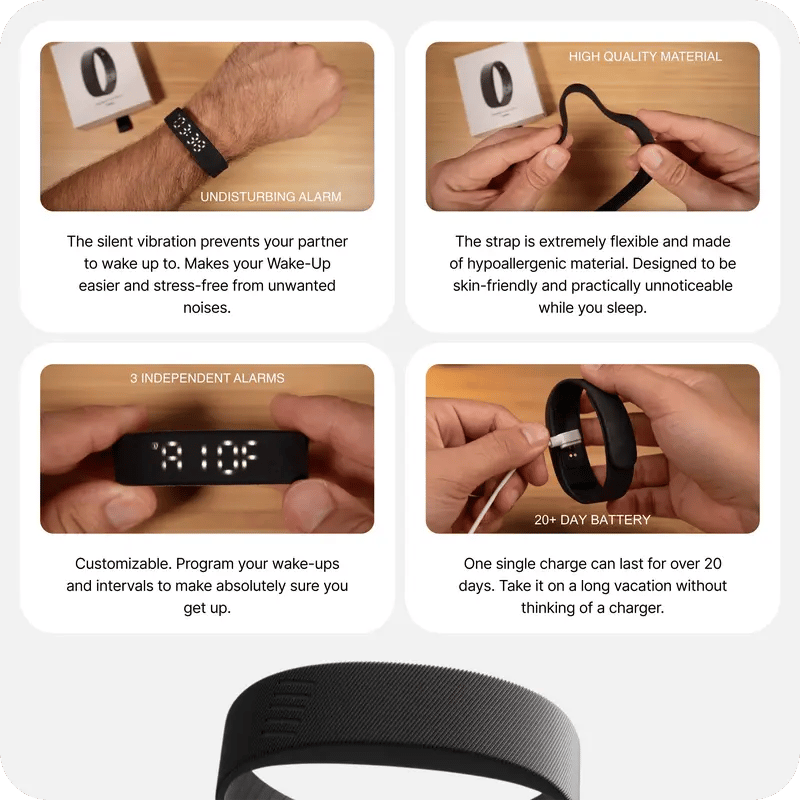 ⌚Vibration Alarm Clock Watch for Sleepers – Gentle Silent Wearable Alarm Wristband, No Noise Personal Wake Up Device for Bedroom & Travel