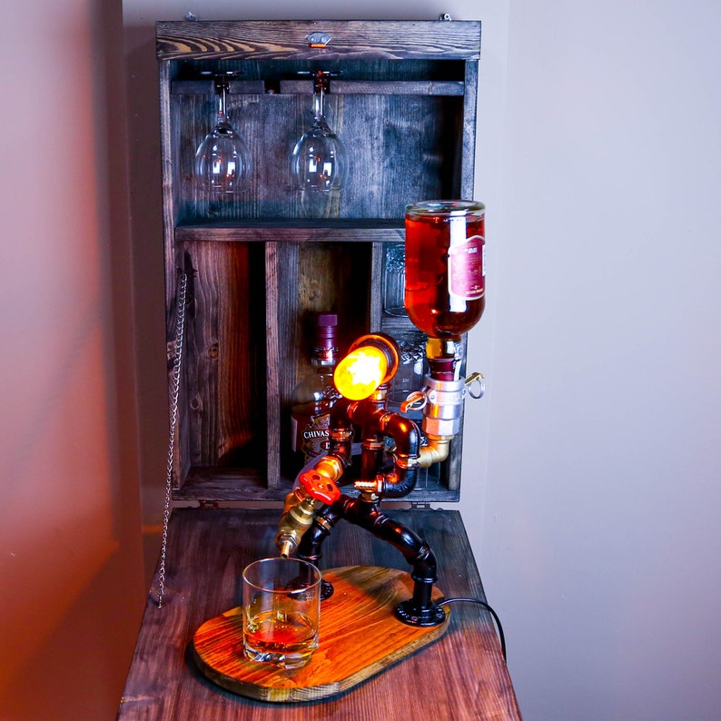 Steampunk Fireman pipe robot Night Lamp, Liquor Whisky Wine dispenser
