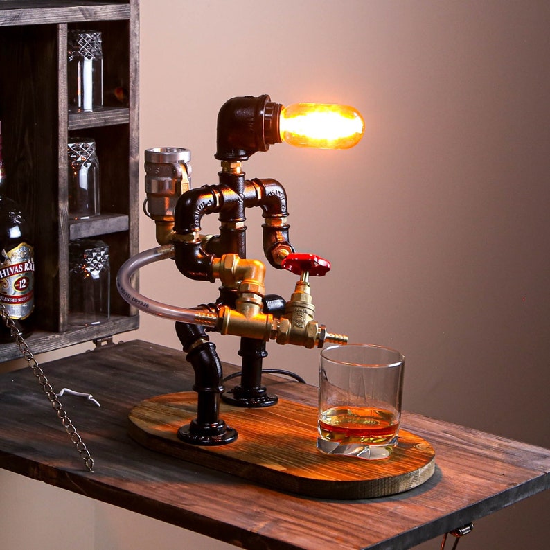 Steampunk Fireman pipe robot Night Lamp, Liquor Whisky Wine dispenser