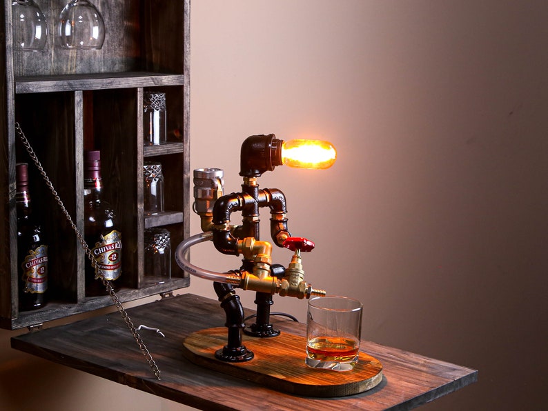 Steampunk Fireman pipe robot Night Lamp, Liquor Whisky Wine dispenser