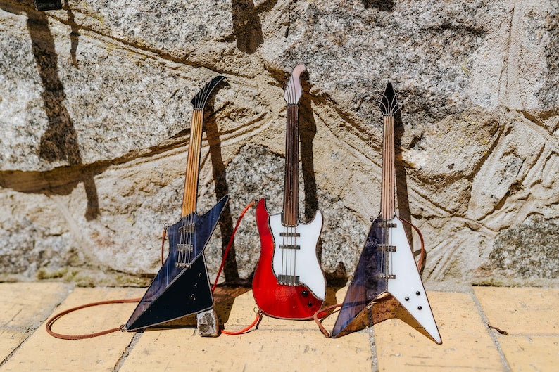 Stained Glass Bass Guitar Suncatcher Rock Music Window Hanging Decor Mother's Day Gift