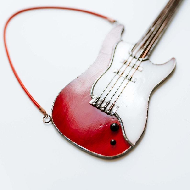 Stained Glass Bass Guitar Suncatcher Rock Music Window Hanging Decor Mother's Day Gift