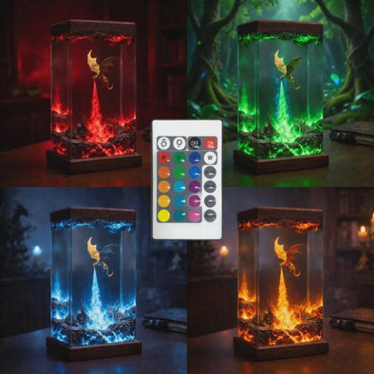 Handmade Fire Breathing Dragon Resin Lamp, Fantasy Skyrim Dragon Night Light, LED Resin Art Decor, Gaming Room Gift for Dragon Lovers
