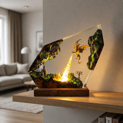 Handmade Fire Breathing Dragon Resin Lamp, Fantasy Skyrim Dragon Night Light, LED Resin Art Decor, Gaming Room Gift for Dragon Lovers