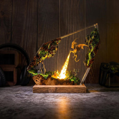 Handmade Fire Breathing Dragon Resin Lamp, Fantasy Skyrim Dragon Night Light, LED Resin Art Decor, Gaming Room Gift for Dragon Lovers