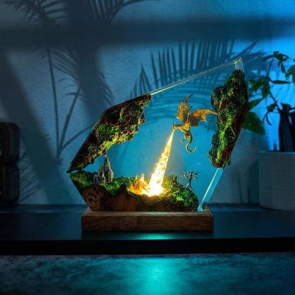 Handmade Fire Breathing Dragon Resin Lamp, Fantasy Skyrim Dragon Night Light, LED Resin Art Decor, Gaming Room Gift for Dragon Lovers