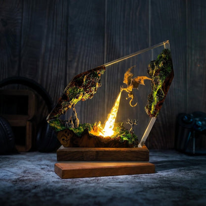 Handmade Fire Breathing Dragon Resin Lamp, Fantasy Skyrim Dragon Night Light, LED Resin Art Decor, Gaming Room Gift for Dragon Lovers