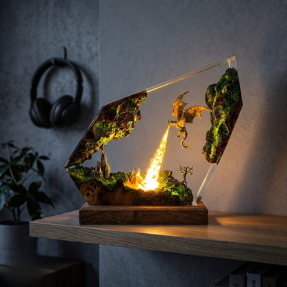 Handmade Fire Breathing Dragon Resin Lamp, Fantasy Skyrim Dragon Night Light, LED Resin Art Decor, Gaming Room Gift for Dragon Lovers